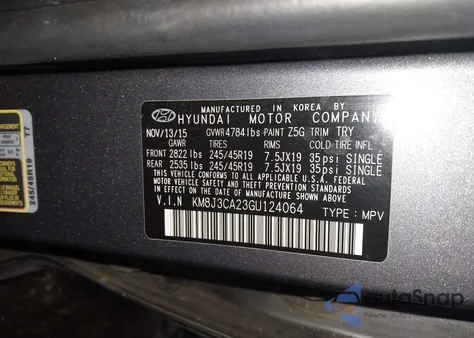 2016 Hyundai Tucson Limited из США, поврежденный, VIN KM8J3CA23GU124064